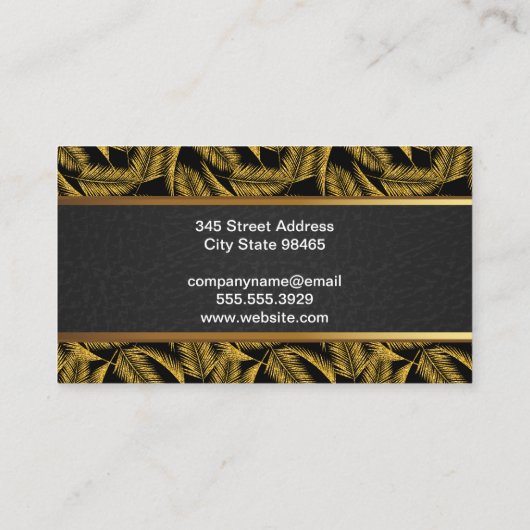 Carte De Visite Feuilles Gold Palm | Découpe en cuir noir (Dos)