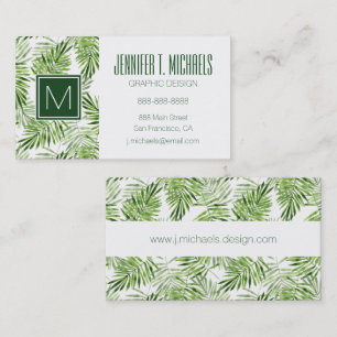 Carte De Visite Feuilles Green Palm Monogramme