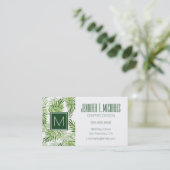 Carte De Visite Feuilles Green Palm| Monogramme (Debout devant)