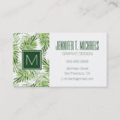 Carte De Visite Feuilles Green Palm| Monogramme (Devant)