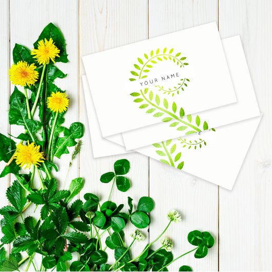 Carte De Visite Feuilles Laurel Fern Botanique Vert Serpentine Bla