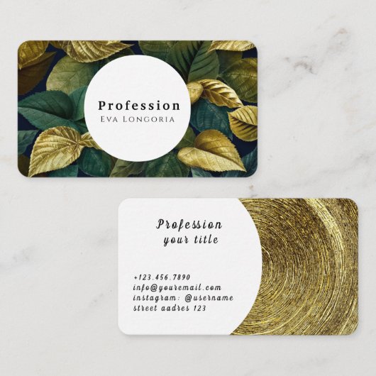 Carte De Visite Feuilles métal or vert (Devant / Derrière)