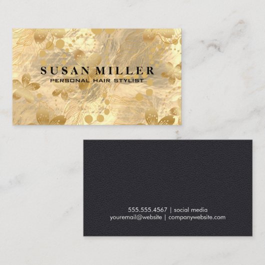 Carte De Visite Feuilles or brossé or (Devant / Derrière)