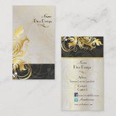 Carte De Visite feuilles ornementaux/tourbillons noir/or (Devant / Derrière)