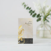 Carte De Visite feuilles ornementaux/tourbillons noir/or (Debout devant)