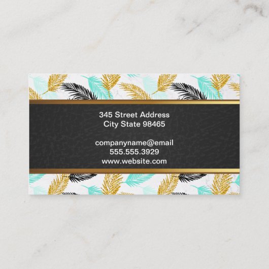 Carte De Visite Feuilles Palm | Naturel | Découpe en cuir noir (Dos)