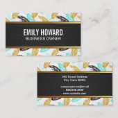 Carte De Visite Feuilles Palm | Naturel | Découpe en cuir noir (Devant / Derrière)