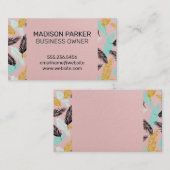 Carte De Visite Feuilles Palm | Naturel | Texture rose (Devant / Derrière)