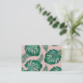 Carte De Visite Feuilles Pink & Green Palm sans couture Motif (Debout devant)