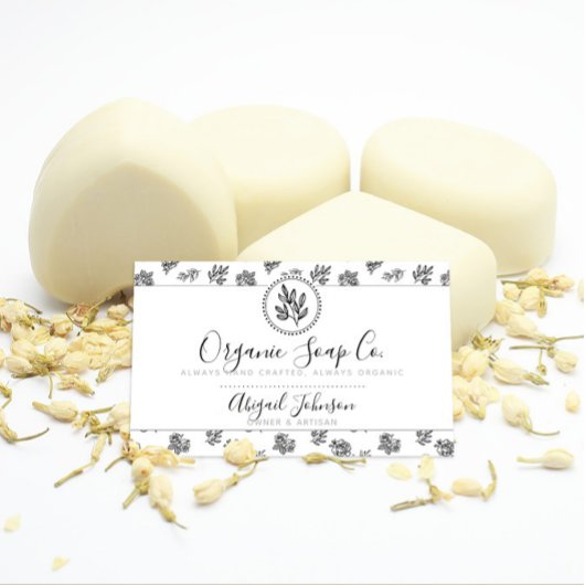 Carte De Visite Feuilles Rose dessinés à la main en noir et blanc