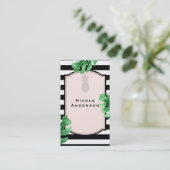 Carte De Visite Feuilles tropicaux & ananas Élégant moderne rayé (Debout devant)