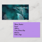 Carte De Visite Feuilles turquoise Bokeh (Devant / Derrière)