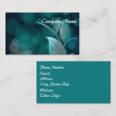 Carte De Visite Feuilles turquoise Bokeh (Devant / Derrière)