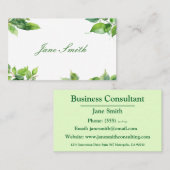 Carte De Visite Feuilles vert clair minimaliste (Devant / Derrière)