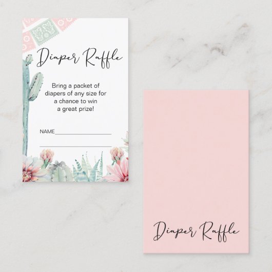 Carte De Visite Feuilleton rose Cactus Fiesta Thème Diaper Raffin (Devant / Derrière)