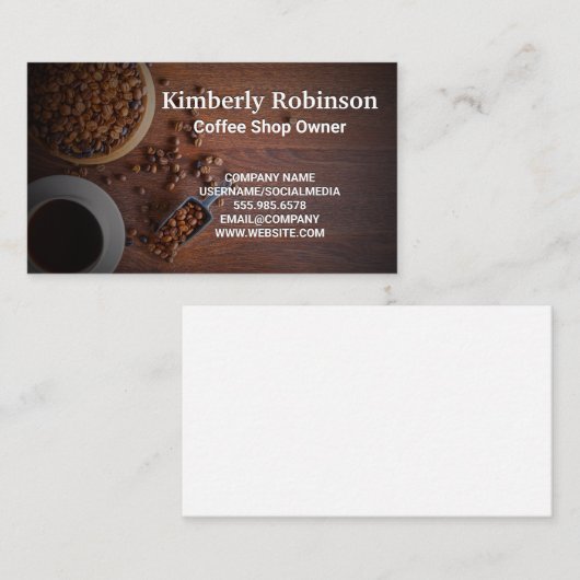 Carte De Visite Fèves de café sur les tables en bois (Devant / Derrière)
