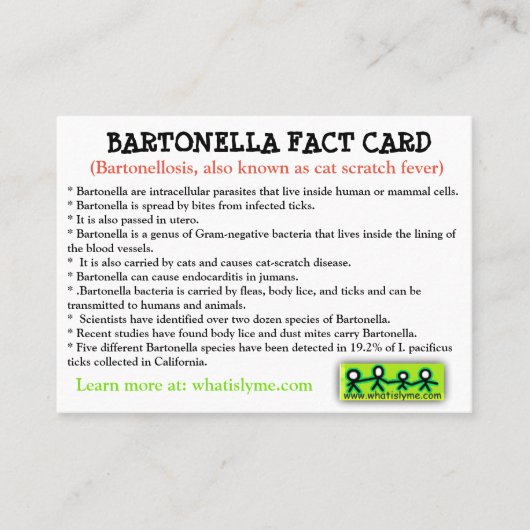 Carte De Visite Fiche d'information sur Bartonella (Devant)