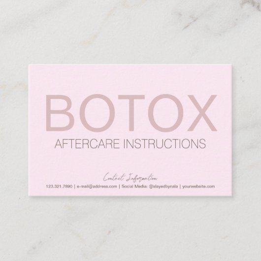 Carte De Visite Fiche d'instructions de remplissage Botox rose (Devant)