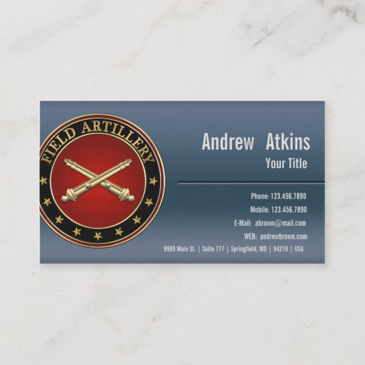 Carte De Visite Field Artillery Branch Insignia Special Edition (Dos)
