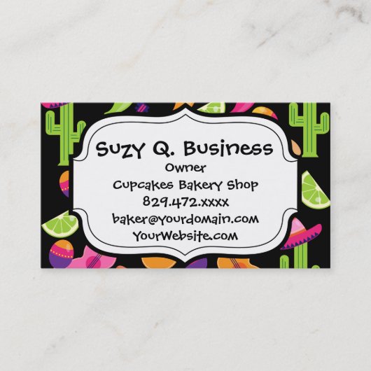 Carte De Visite Fiesta Party Sombrero Cactus Lims Peppers Maracas (Devant)
