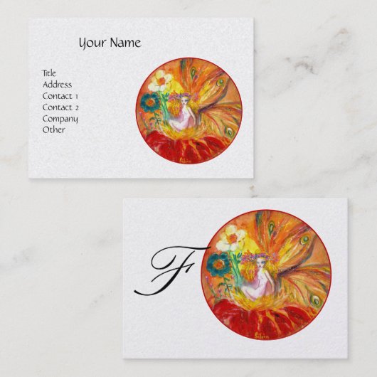 Carte De Visite FILE DE FLEURS MONOGRAMME, Perle blanche jaune rou (Devant / Derrière)