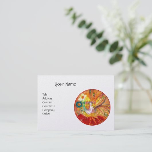 Carte De Visite FILE DE FLEURS MONOGRAMME, Perle blanche jaune rou (Debout devant)