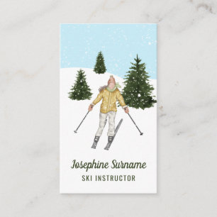 Carte De Visite Fille à l'aquarelle skiant sur les pentes Monitric