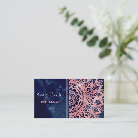 Carte De Visite Fille bleu rose Mandala Floral  (Debout devant)