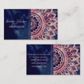 Carte De Visite Fille bleu rose Mandala Floral  (Devant / Derrière)