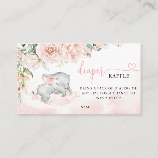 Carte De Visite Fille Blush Elephant Baby shower Déchets Raffle (Devant)