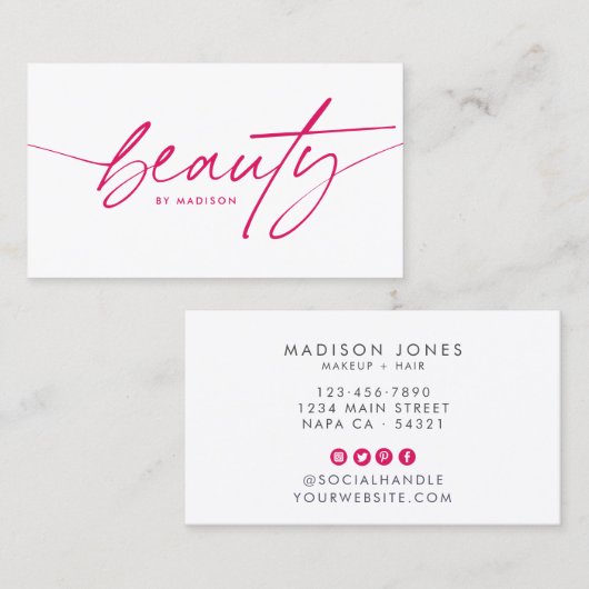 Carte De Visite Fille branchée Ruby Rouge maquillage beauté Script (Devant / Derrière)