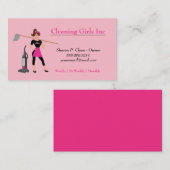 Carte De Visite Fille De Cartoon Rose Avec Service De Nettoyage Mo (Devant / Derrière)