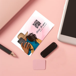 Carte De Visite Fille de selfie à la mode Code QR
