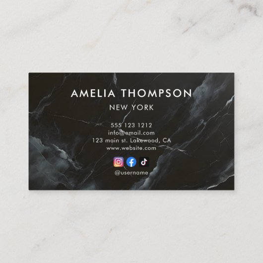 Carte De Visite Fille en marbre noir Script de médias sociaux (Dos)