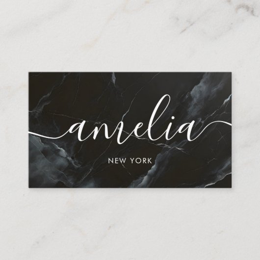 Carte De Visite Fille en marbre noir Script de médias sociaux (Devant)
