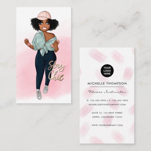 Carte De Visite Fille instructrice de fitness afro branchée (Devant / Derrière)
