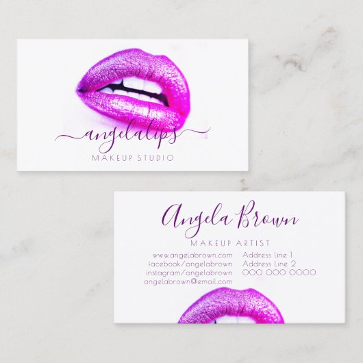 Carte De Visite Fille lèvres rose violet (Devant / Derrière)