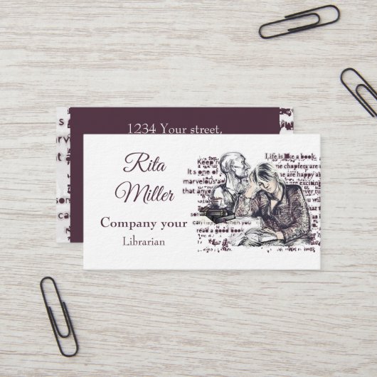 Carte De Visite fille lisant un livre (Devant/Arrière en situation)