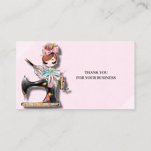 Carte De Visite Fille machine à coudre florale (Dos)