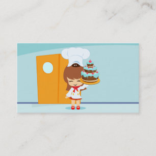 Carte De Visite Fille mignonne avec gâteau au chocolat