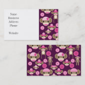 Carte De Visite Fille mignonne rose singes Filles sur violet (Devant / Derrière)