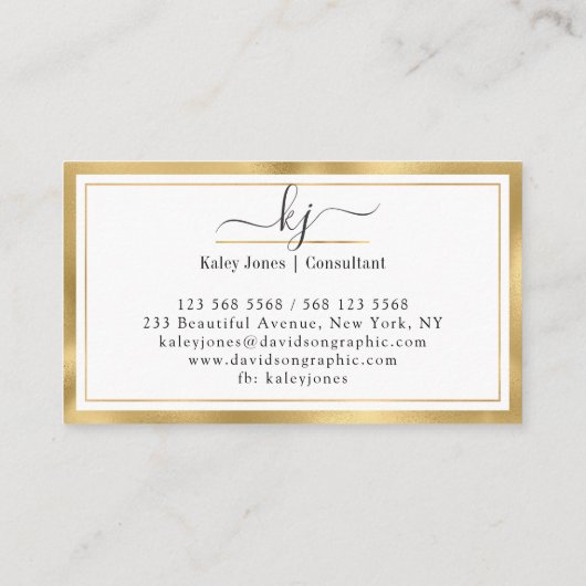 Carte De Visite Fille moderne 2 Monogramme Script Or Blanc (Dos)