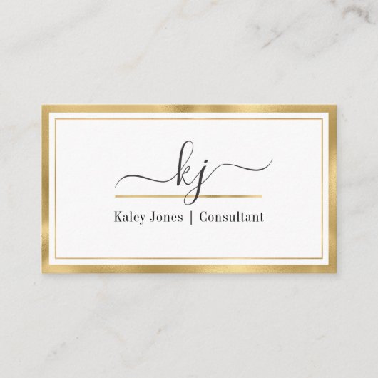 Carte De Visite Fille moderne 2 Monogramme Script Or Blanc (Devant)