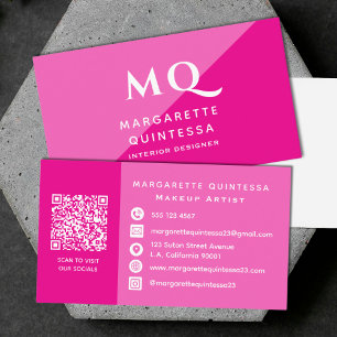 Carte De Visite Fille moderne rose Feminine Chic Monogramme QR Cod