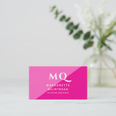 Carte De Visite Fille moderne rose Feminine Chic Monogramme QR Cod (Debout devant)