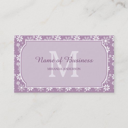 Carte De Visite Fille Monogramme Lumière Purple Daisy Fleurs et no (Devant)
