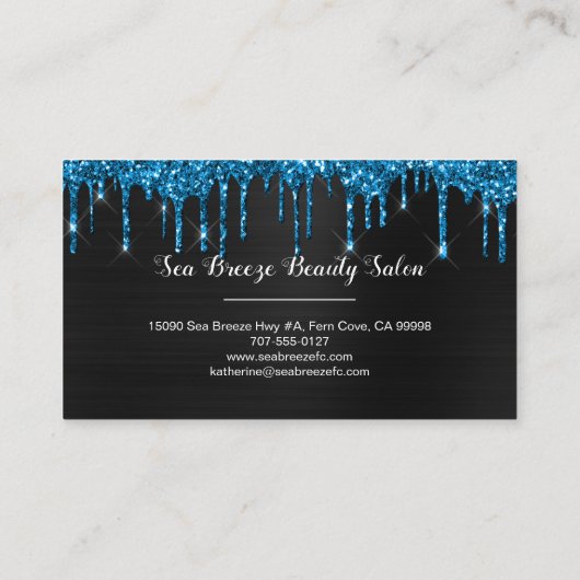 Carte De Visite Fille Noir Neon Turquoise Bleu Parties scintillant (Dos)