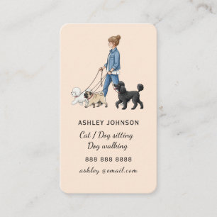 Carte De Visite Fille promenant un chien Garde d'animaux Promeneur