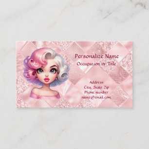 Carte De Visite Fille rétro glamour animée beauté dessin animé mig