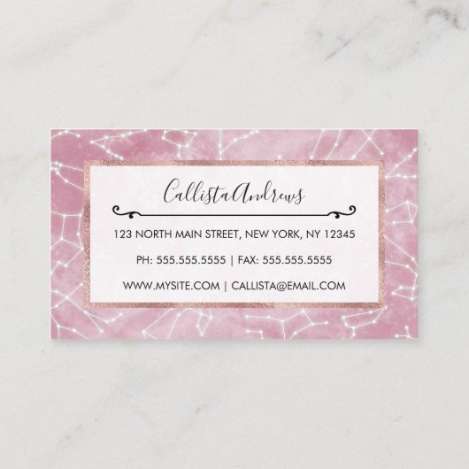 Carte De Visite Fille rose blanc Star Constellations Zodiac Nebula (Dos)